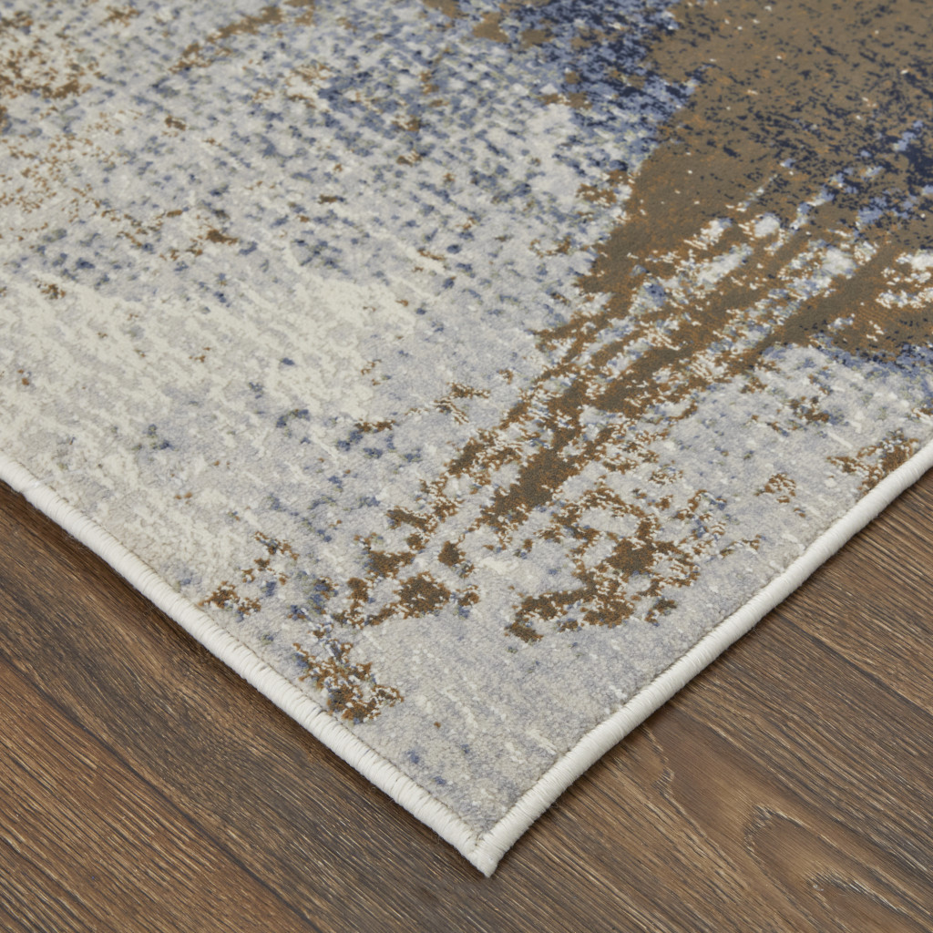 9" X 12" Ivory Blue and Brown Abstract Power Loom Area Rug