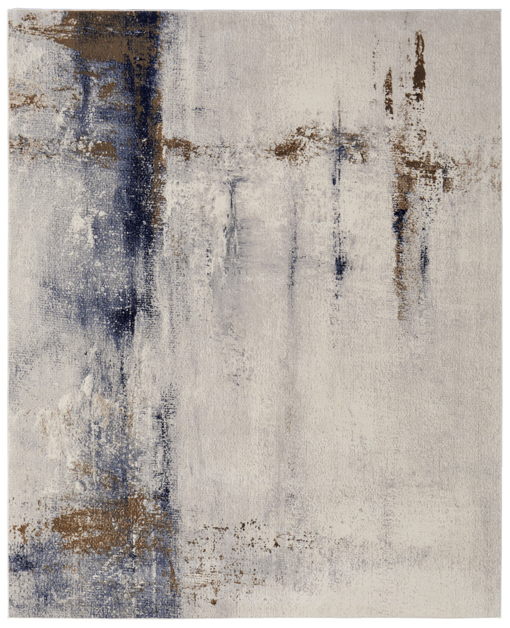 10" X 13" Ivory Blue and Brown Abstract Power Loom Area Rug