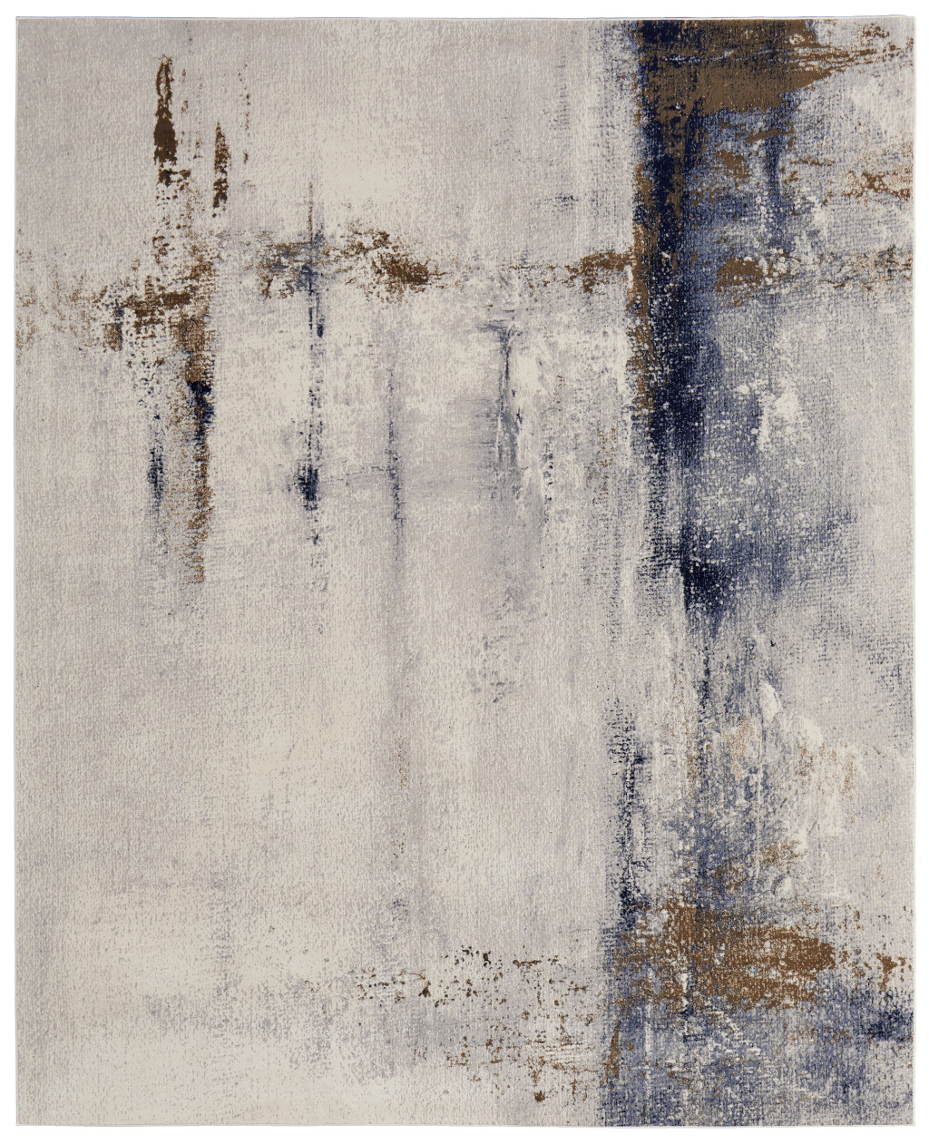 10" X 13" Ivory Blue and Brown Abstract Power Loom Area Rug