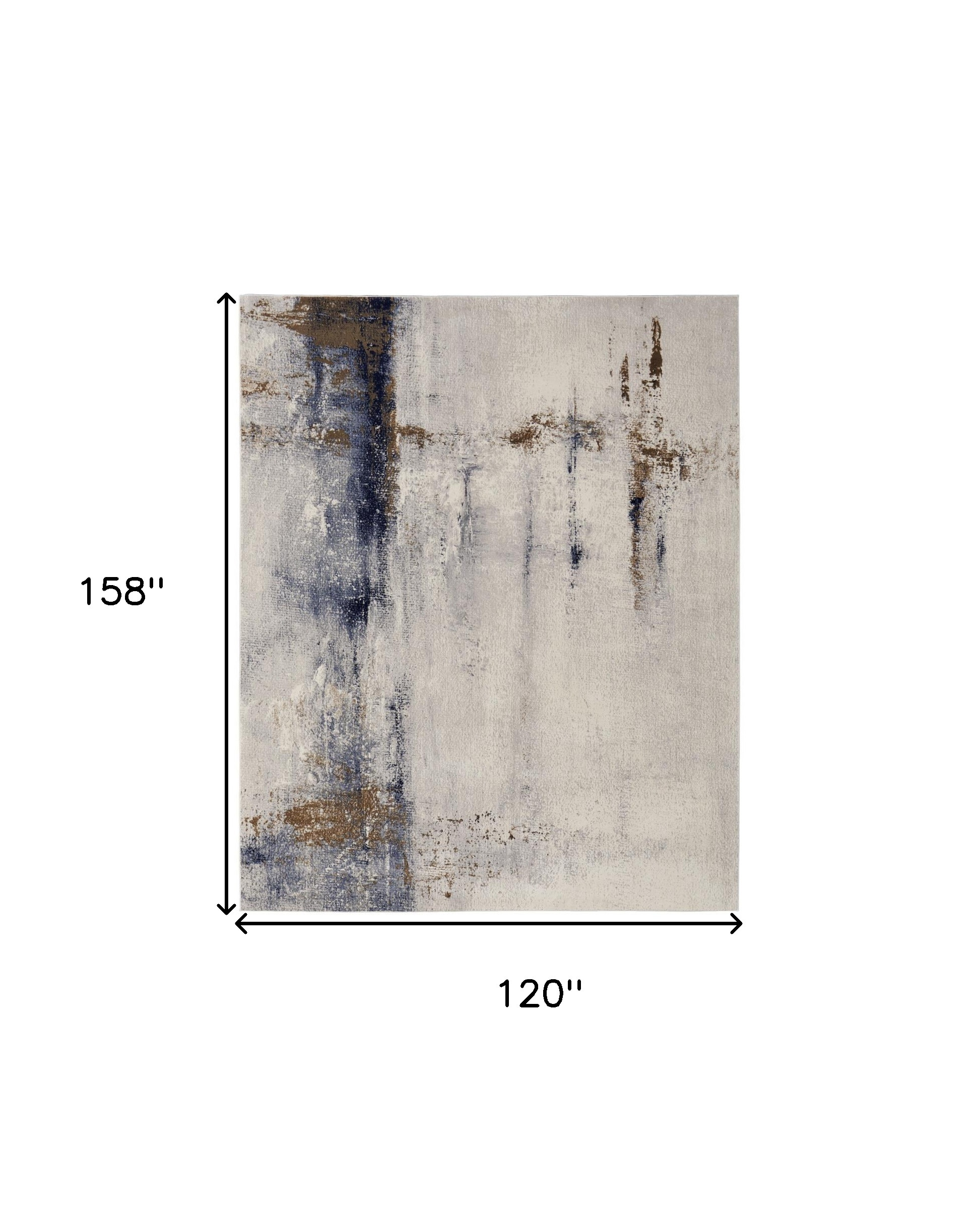 10" X 13" Ivory Blue and Brown Abstract Power Loom Area Rug