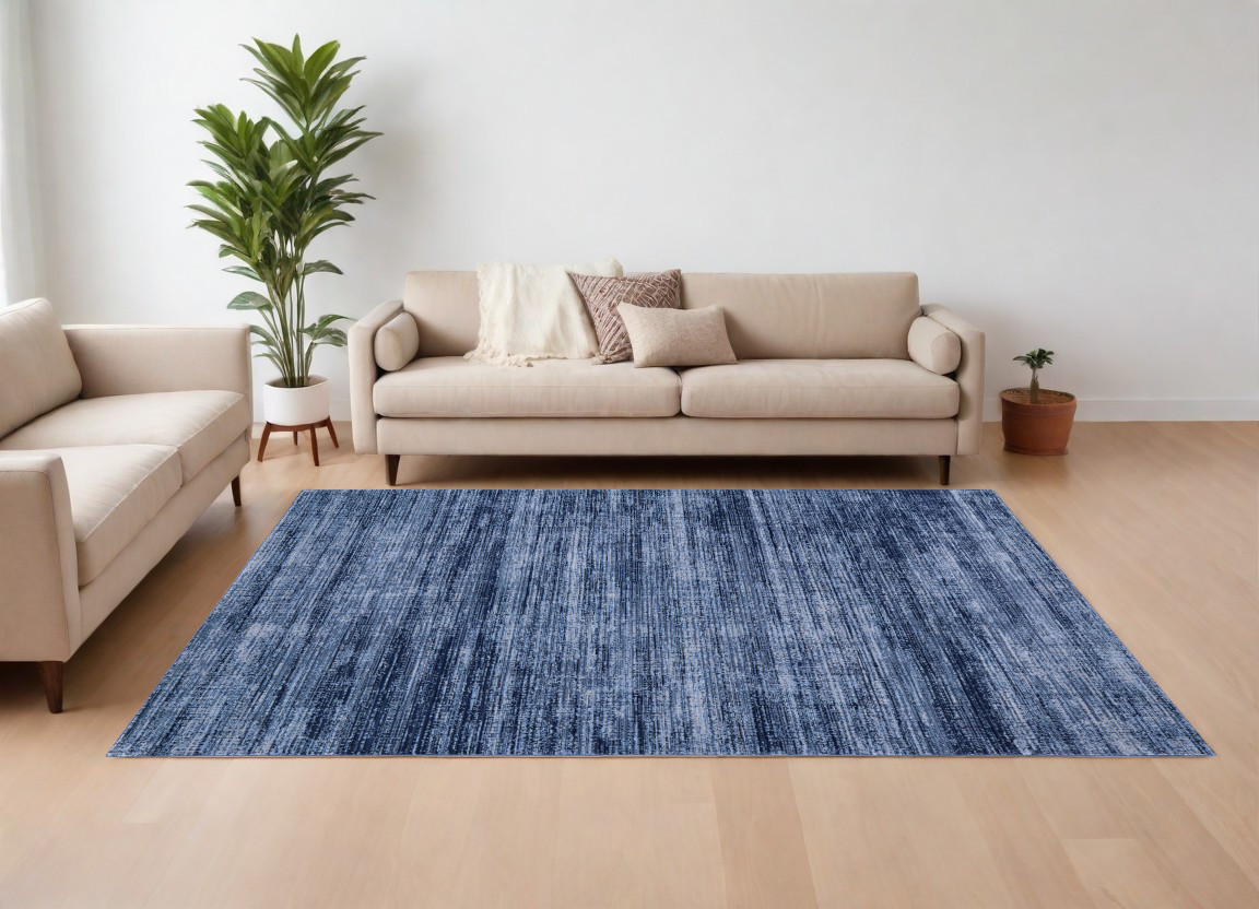9" X 13" Blue and Gray Power Loom Area Rug