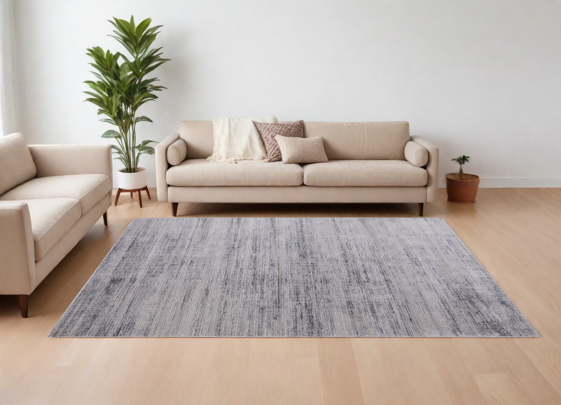 7" X 10" Gray and Ivory Power Loom Area Rug