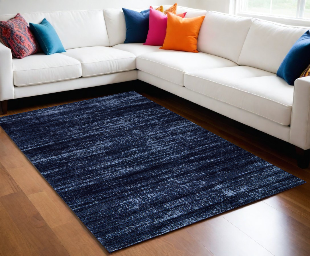 5" X 8" Black and Blue Power Loom Area Rug