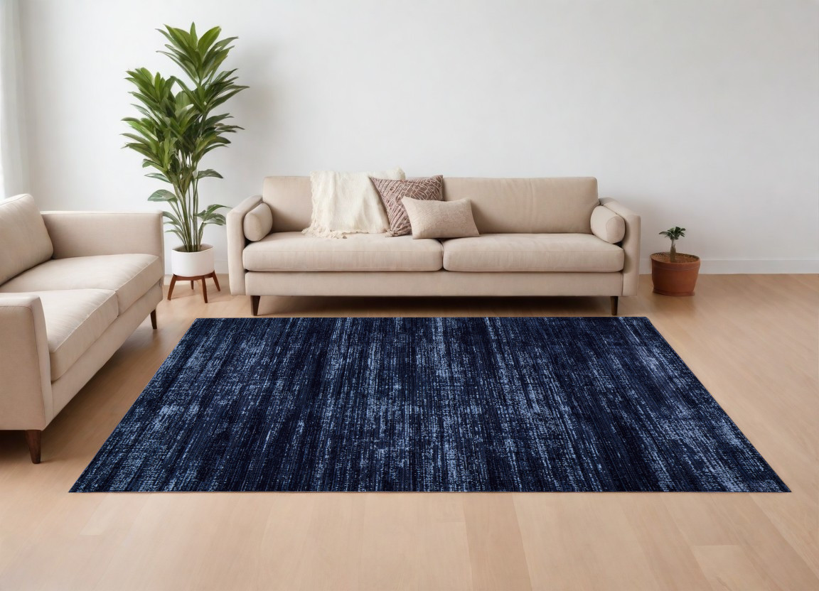 8" X 10" Black and Blue Power Loom Area Rug