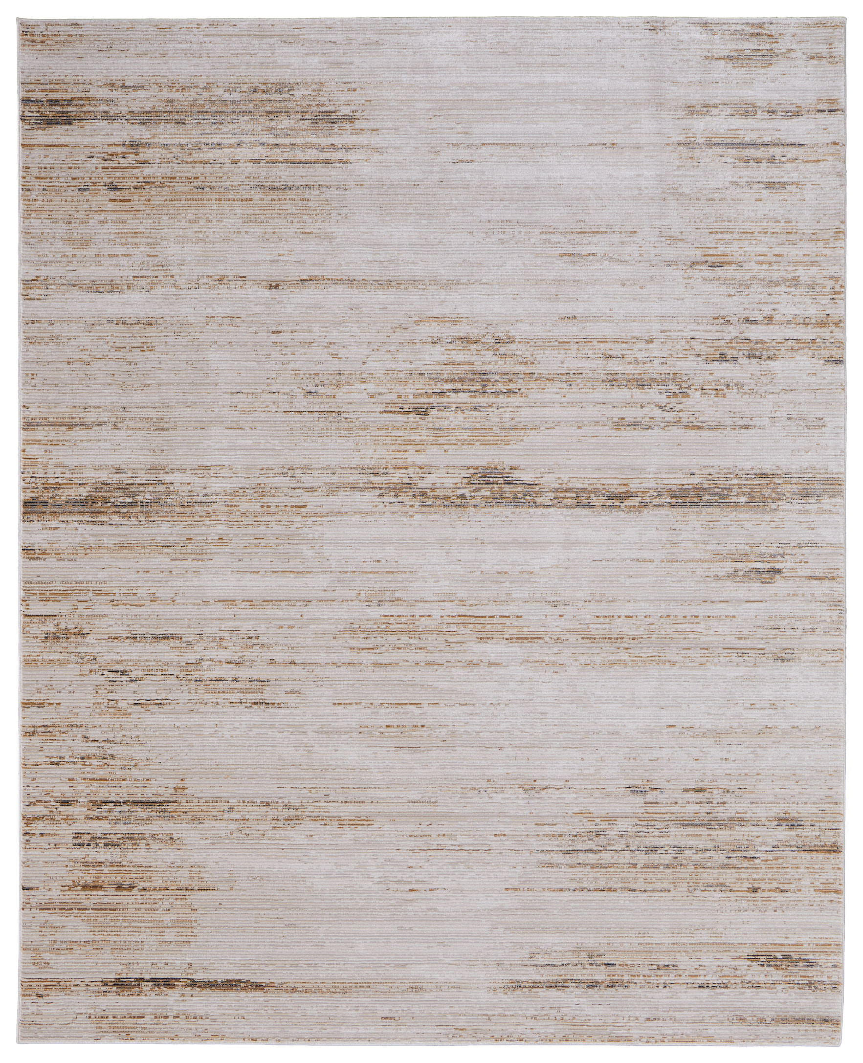 8" X 10" Ivory and Tan Abstract Power Loom Worn Faded Area Rug