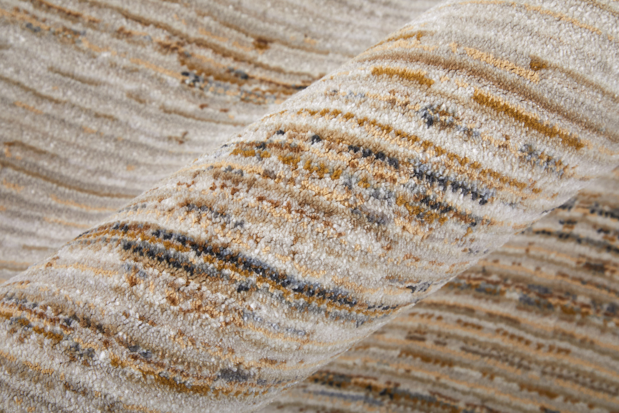 8" X 10" Ivory and Tan Abstract Power Loom Worn Faded Area Rug