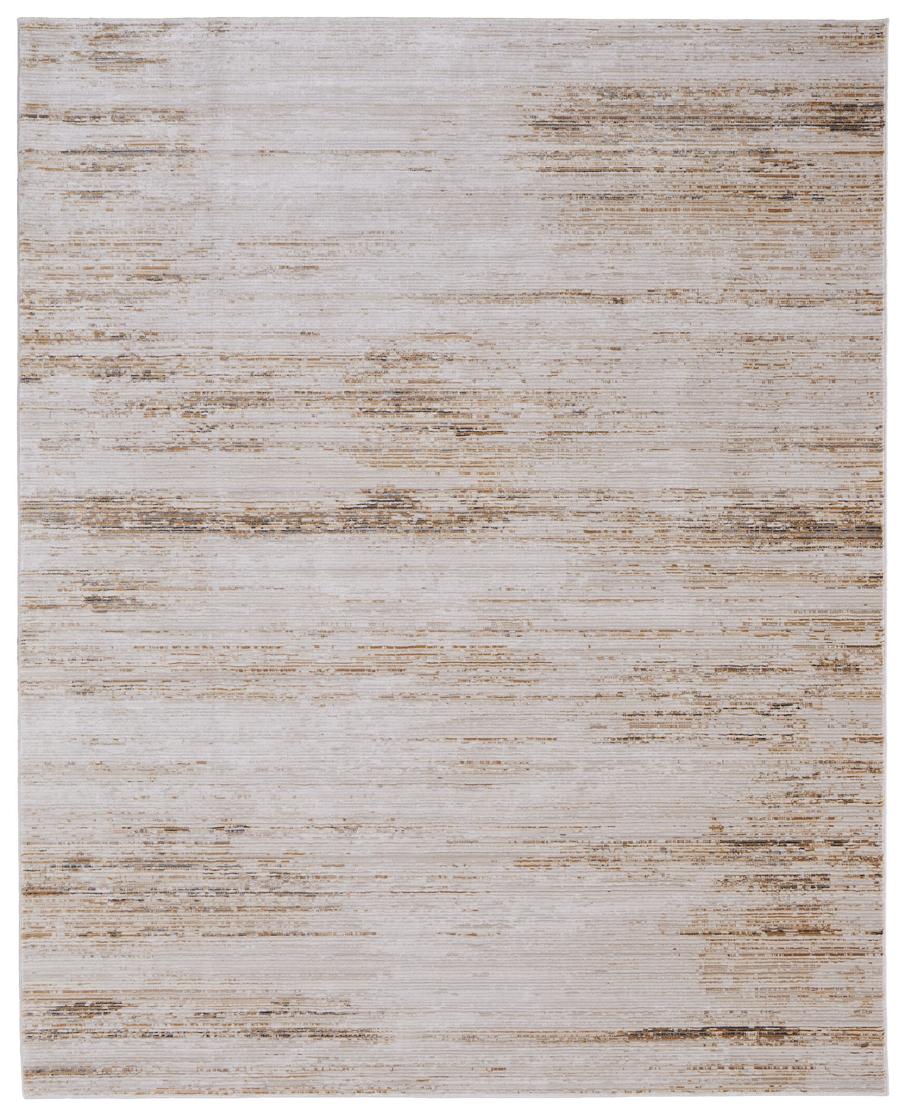 8" X 10" Ivory and Tan Abstract Power Loom Worn Faded Area Rug