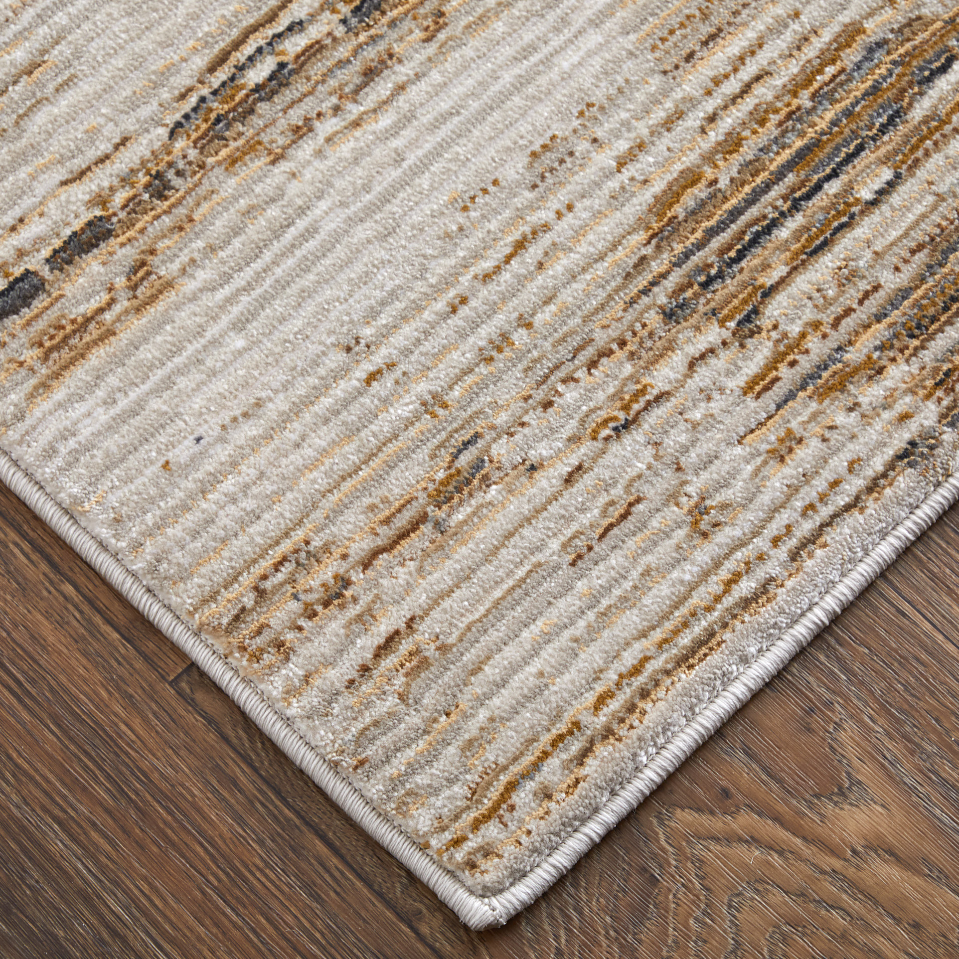 2" X 3" Ivory and Tan Abstract Power Loom Worn Faded Area Rug