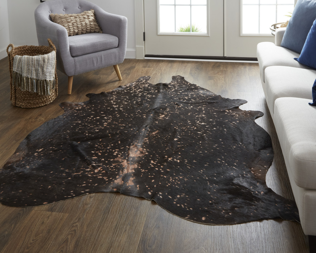8" X 10" Brown and Tan Cowhide Animal Print Power Loom Area Rug