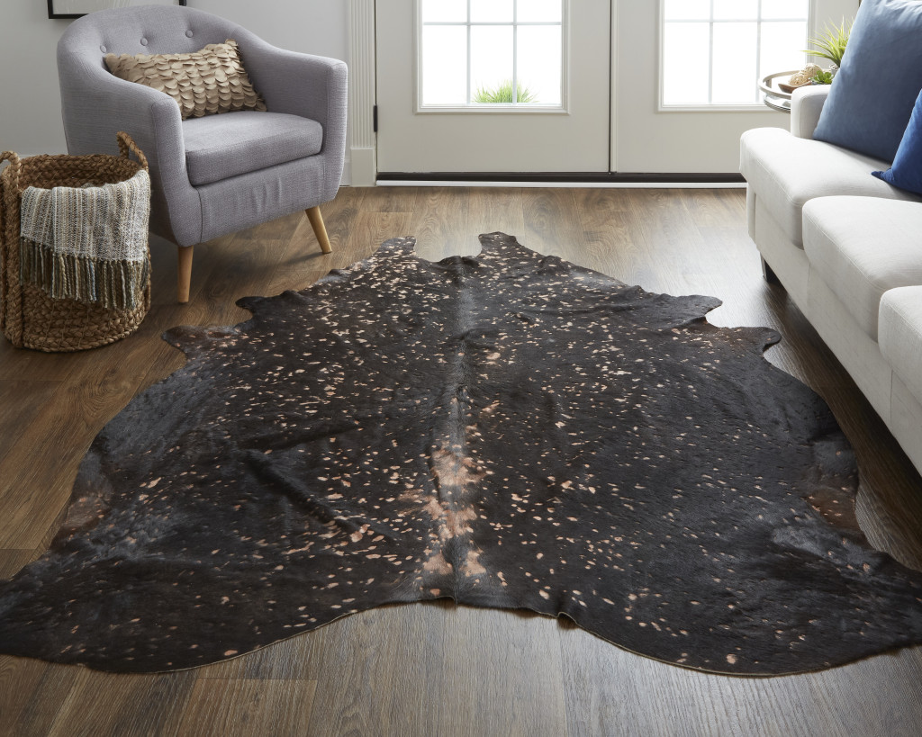 8" X 10" Brown and Tan Cowhide Animal Print Power Loom Area Rug