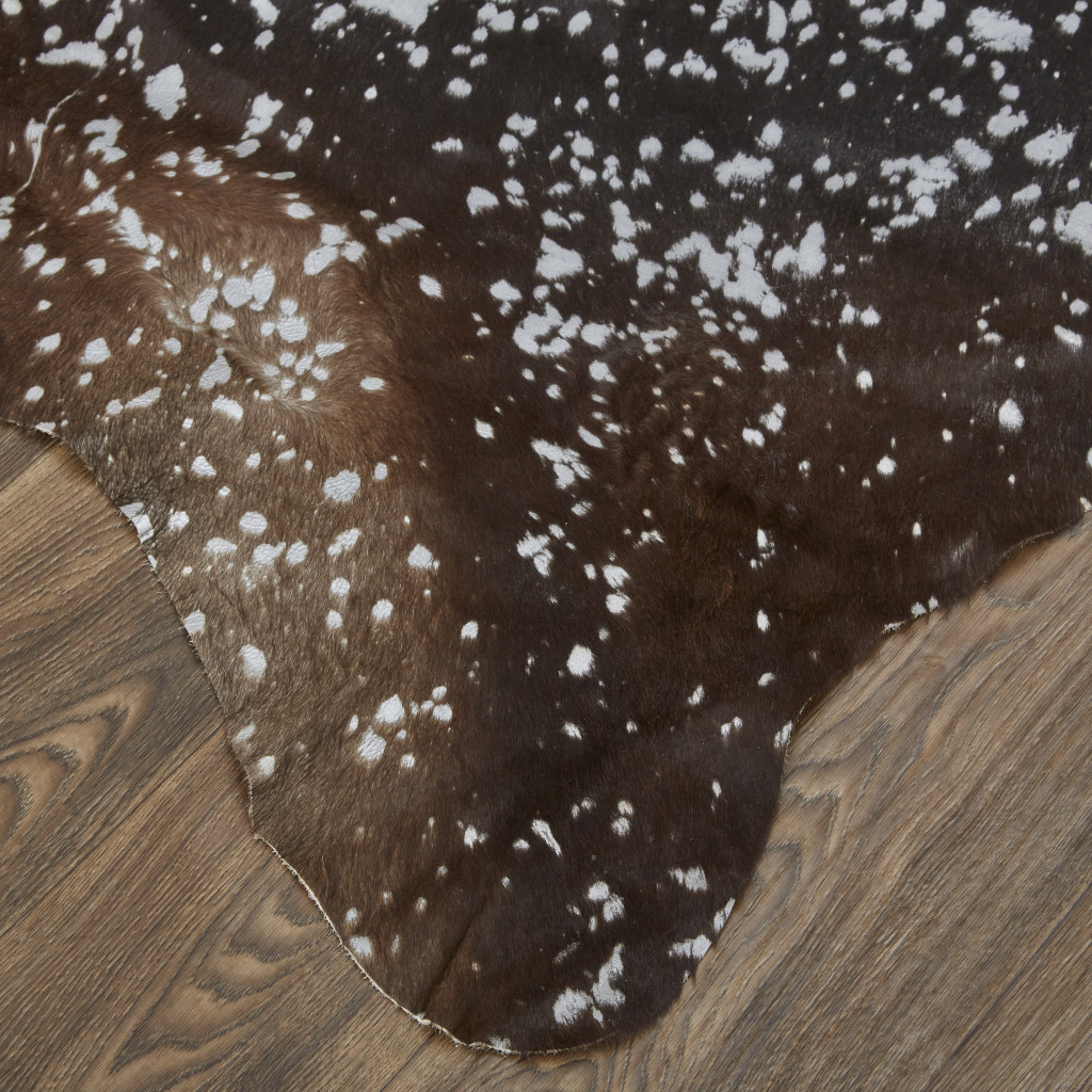8" X 10" Brown and Silver Cowhide Animal Print Power Loom Area Rug