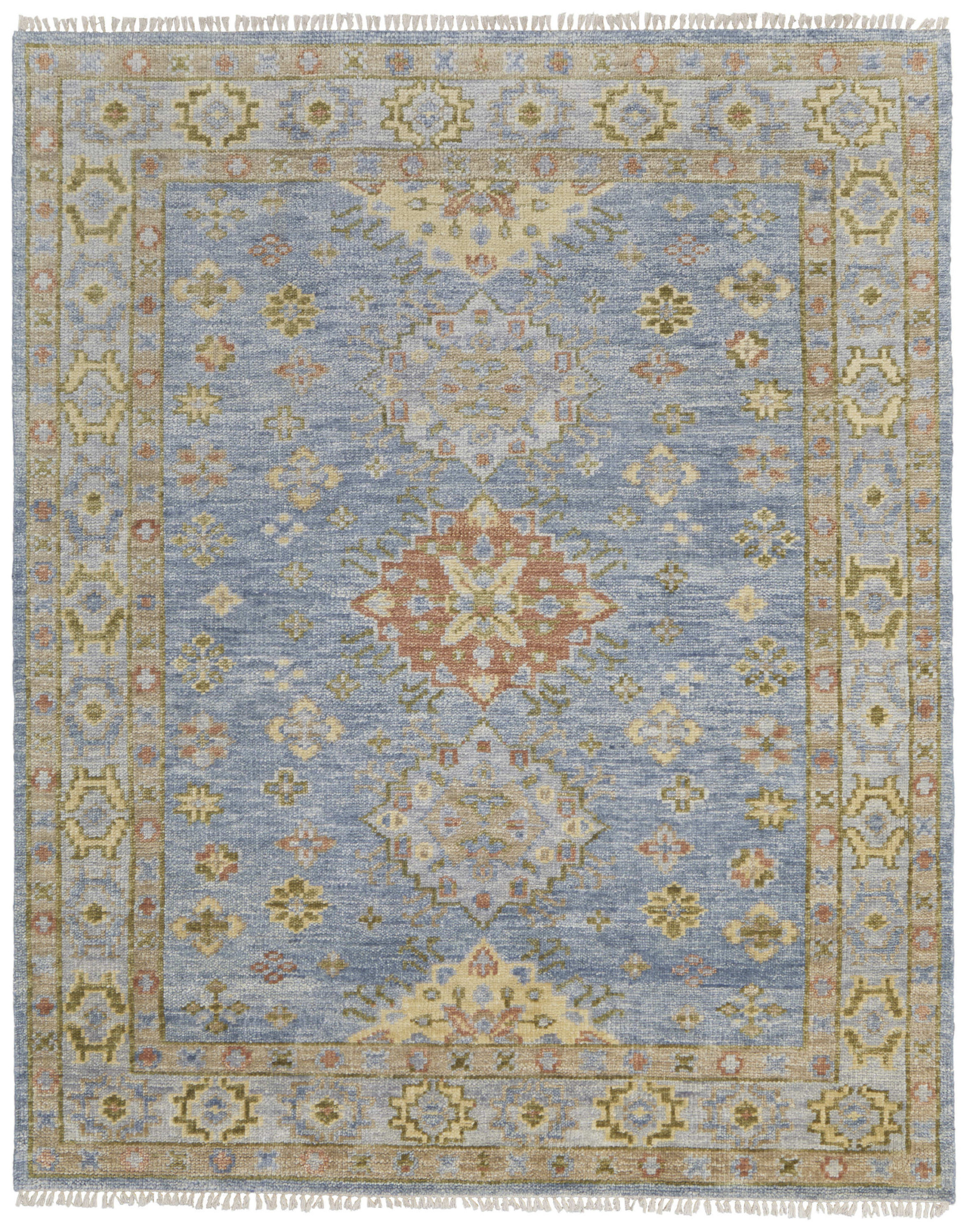 3' X 5' Green Blue and Yellow Wool Geometric Hand Knotted Area Rug With Fringe-567116-1