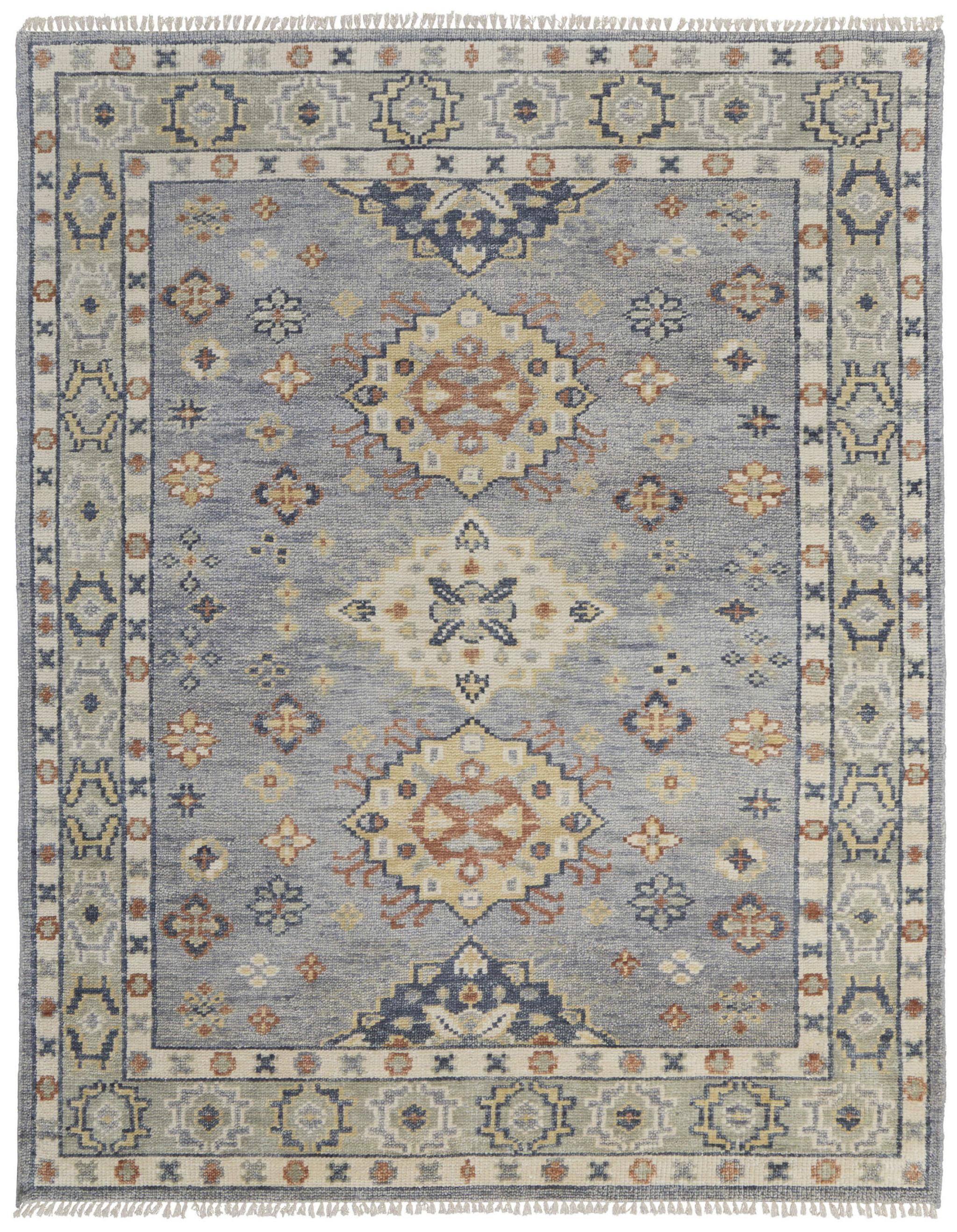 3' X 5' Gray Blue and Taupe Wool Geometric Hand Knotted Area Rug With Fringe-567121-1