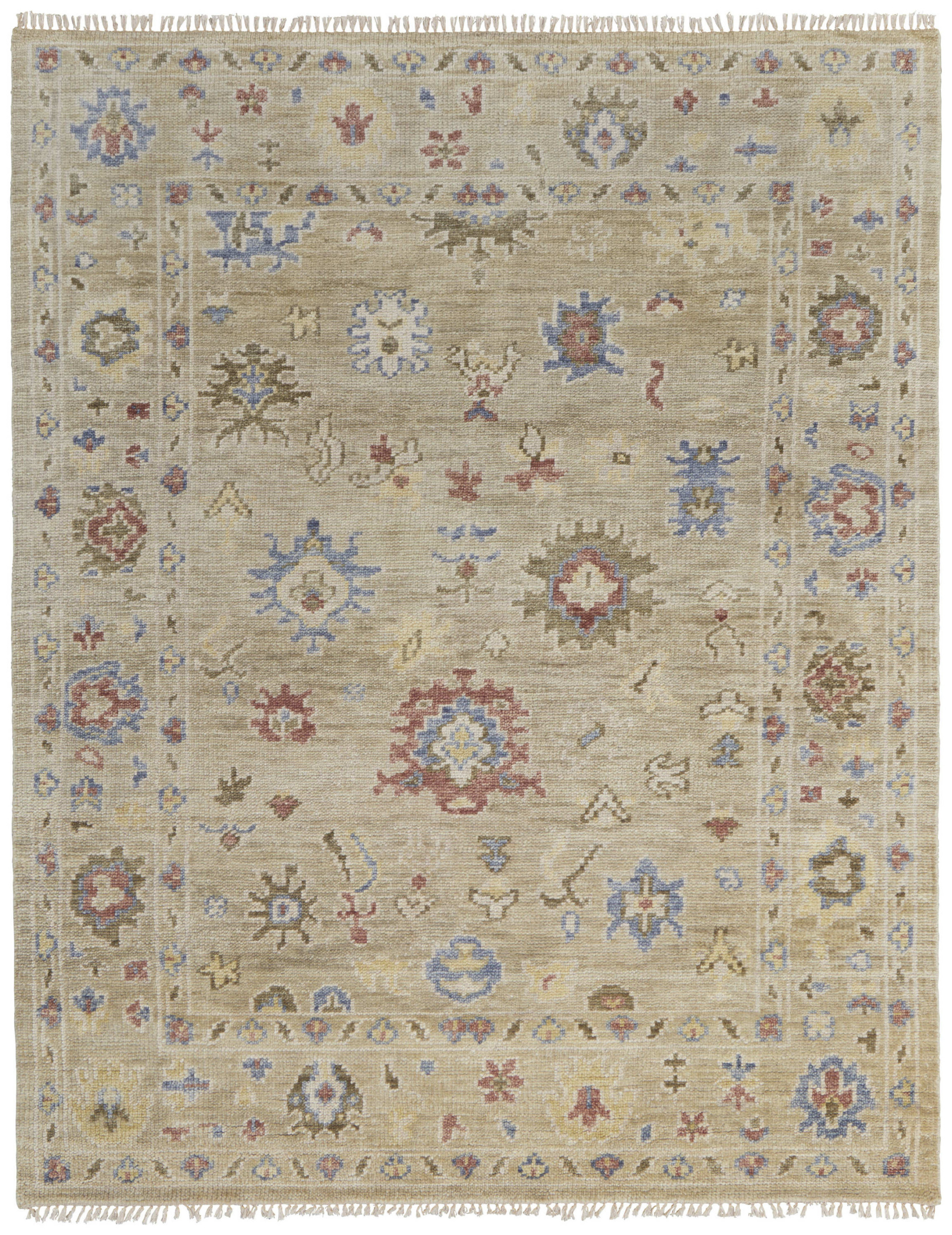 3' X 5' Tan Brown and Blue Wool Floral Hand Knotted Area Rug With Fringe-567136-1