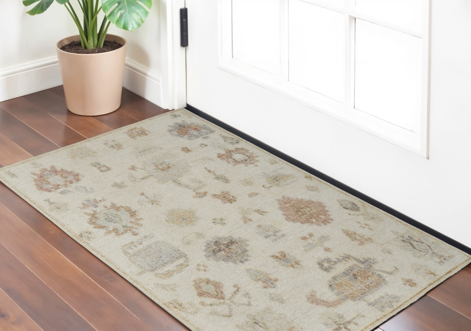 2' X 3' Ivory Tan and Gray Wool Floral Hand Knotted Area Rug-567193-1