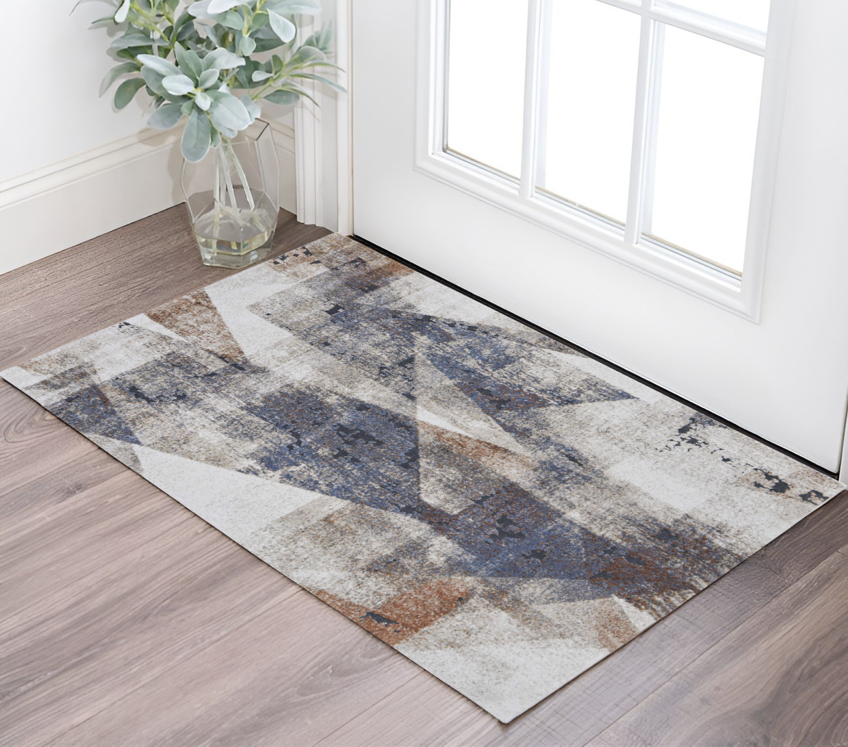2" X 3" Gray Blue and Ivory Checkered Power Loom Area Rug
