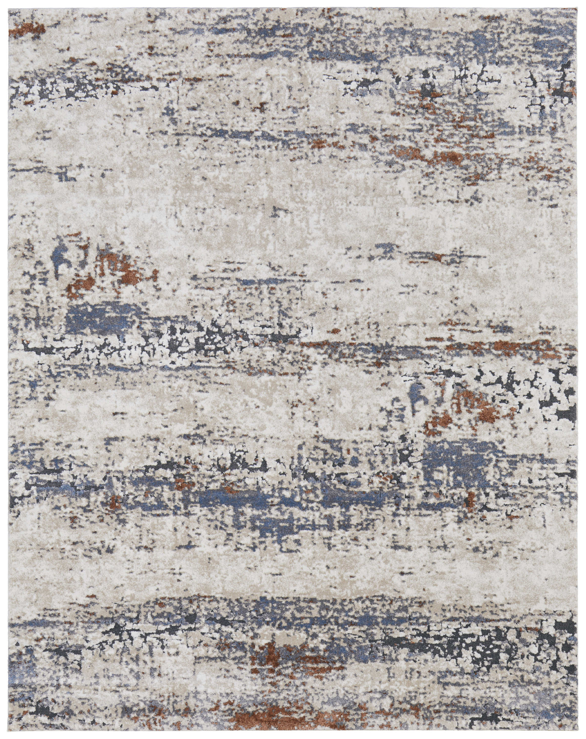 10" X 14" Gray Blue and Ivory Abstract Power Loom Area Rug