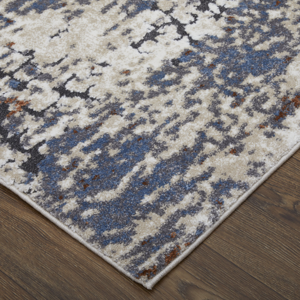 10" X 14" Gray Blue and Ivory Abstract Power Loom Area Rug