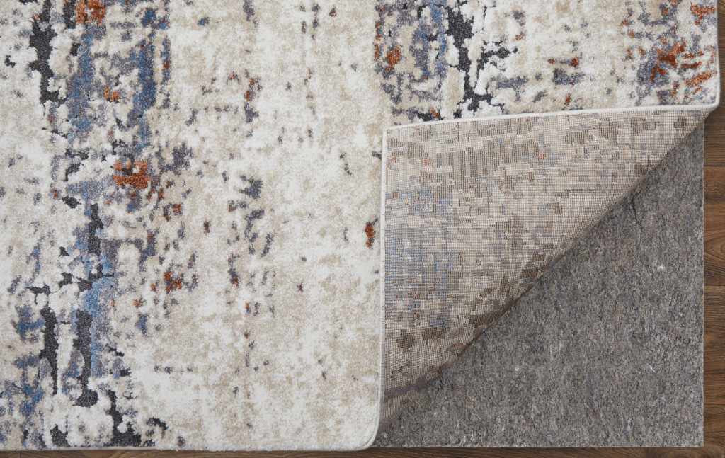 10" X 14" Gray Blue and Ivory Abstract Power Loom Area Rug