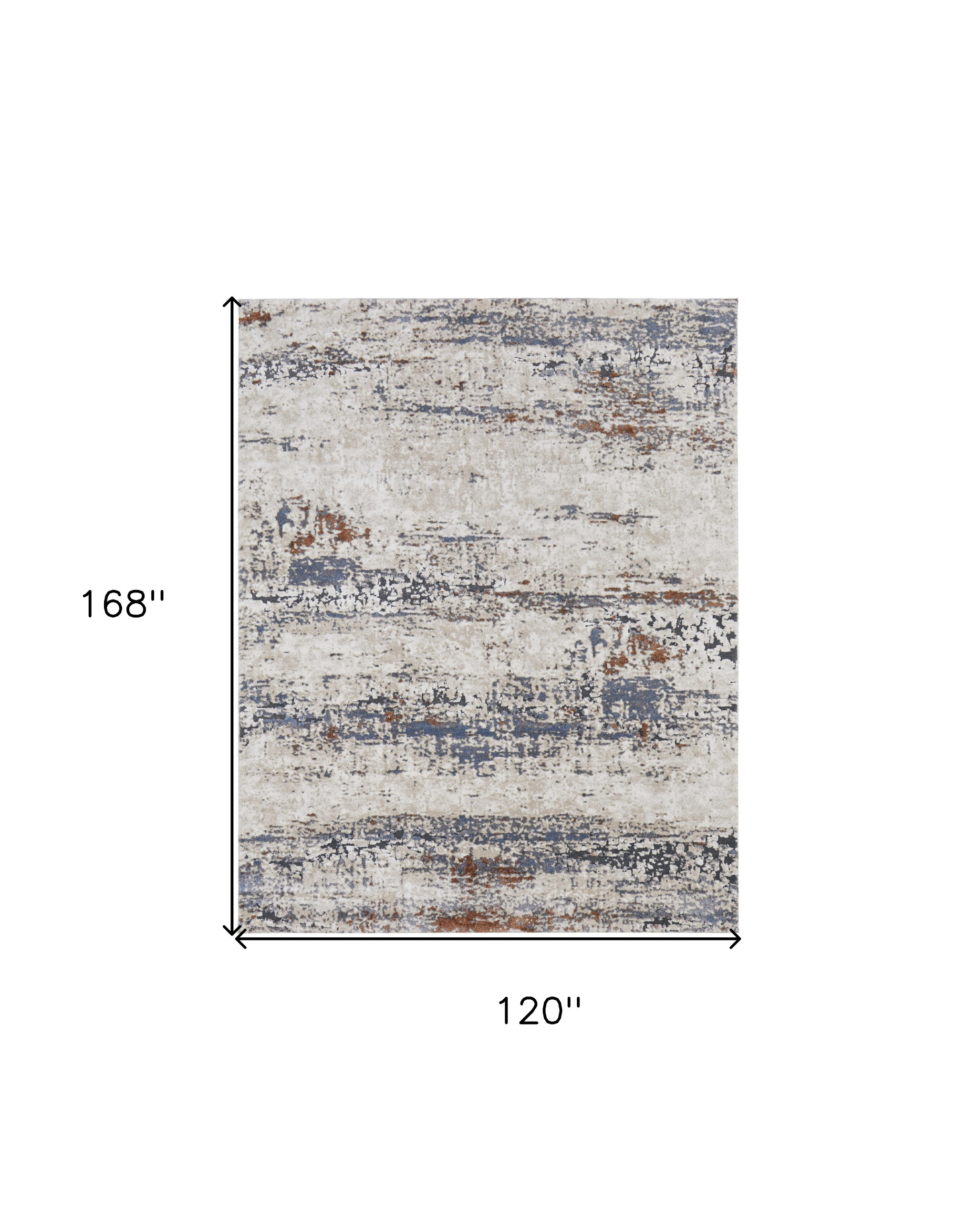 10" X 14" Gray Blue and Ivory Abstract Power Loom Area Rug
