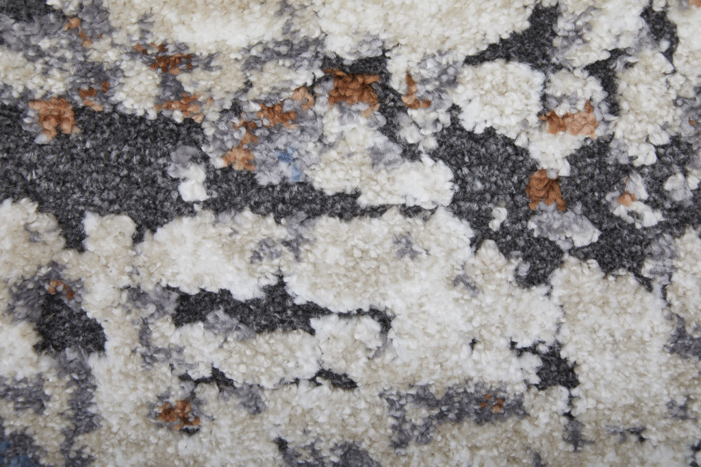 8" Gray Blue and Ivory Abstract Power Loom Runner Rug