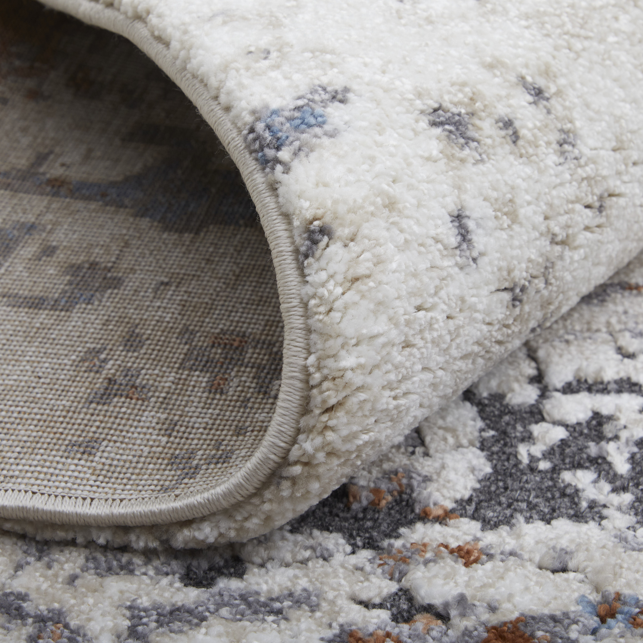 8" Gray Blue and Ivory Abstract Power Loom Runner Rug