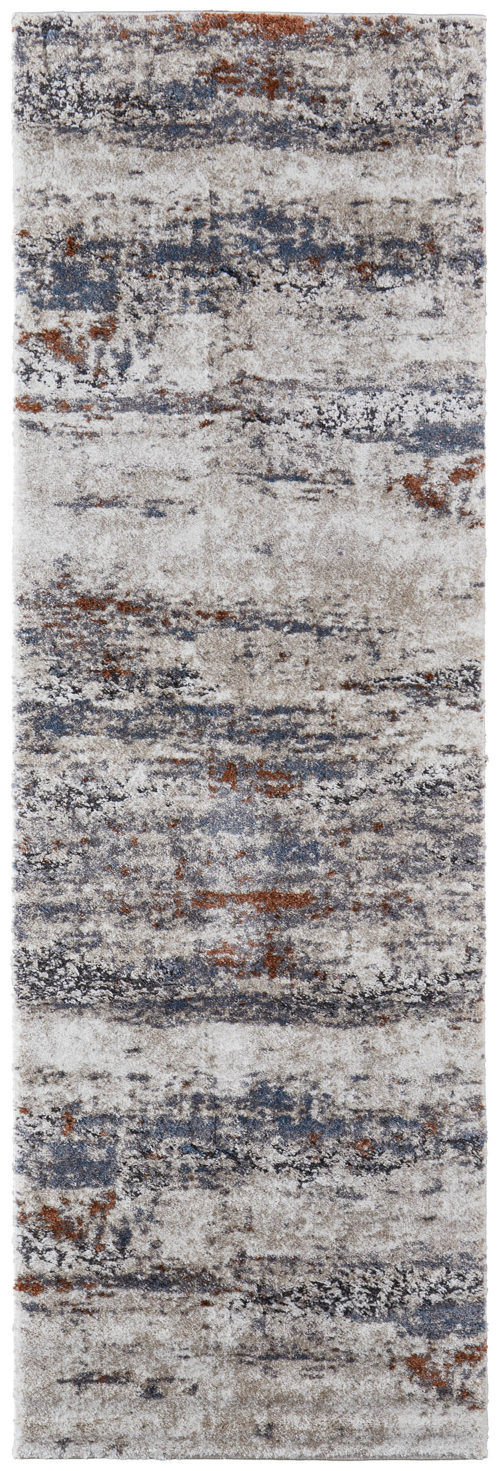 8" Gray Blue and Ivory Abstract Power Loom Runner Rug