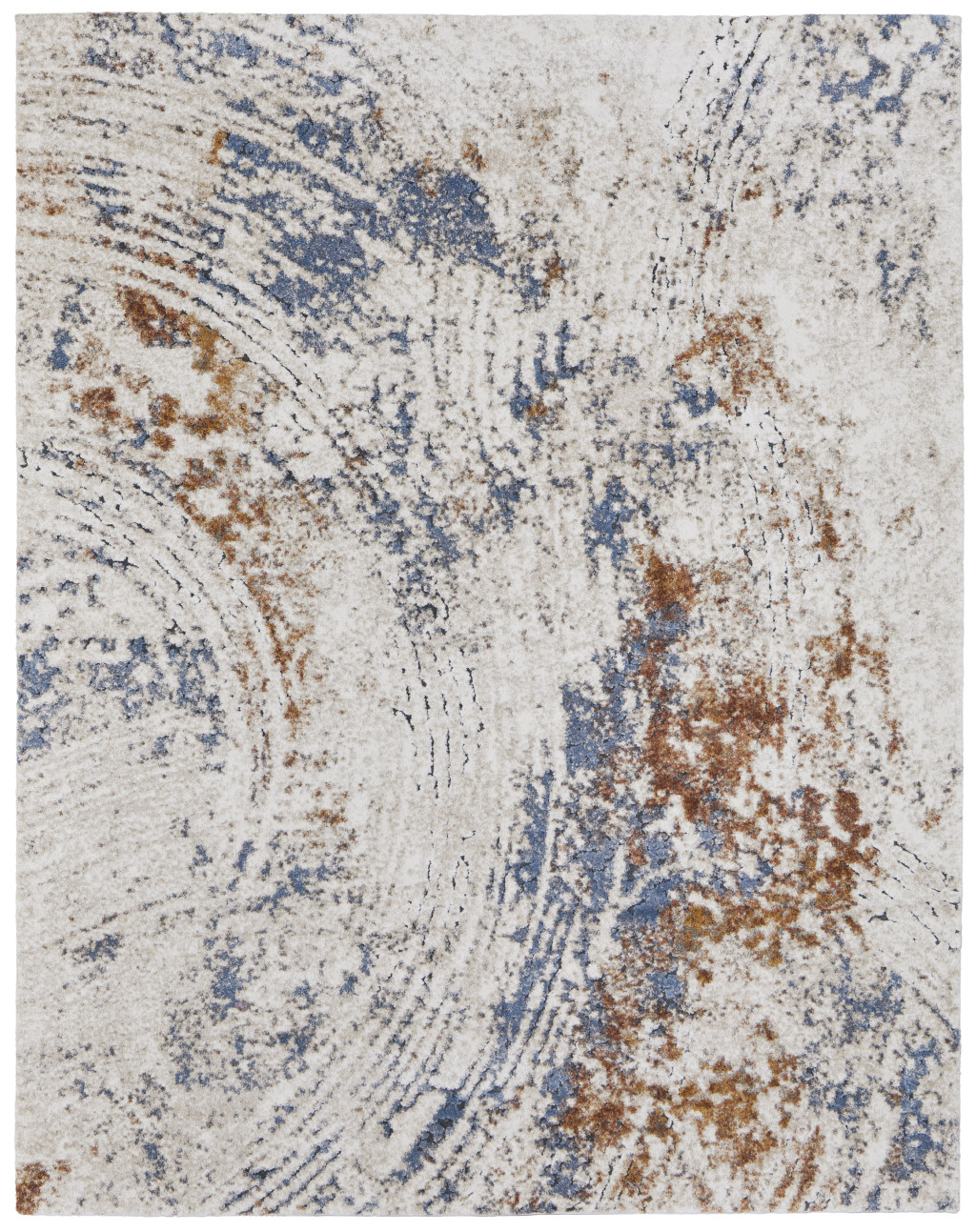 5" X 8" Ivory Blue and Brown Abstract Power Loom Area Rug