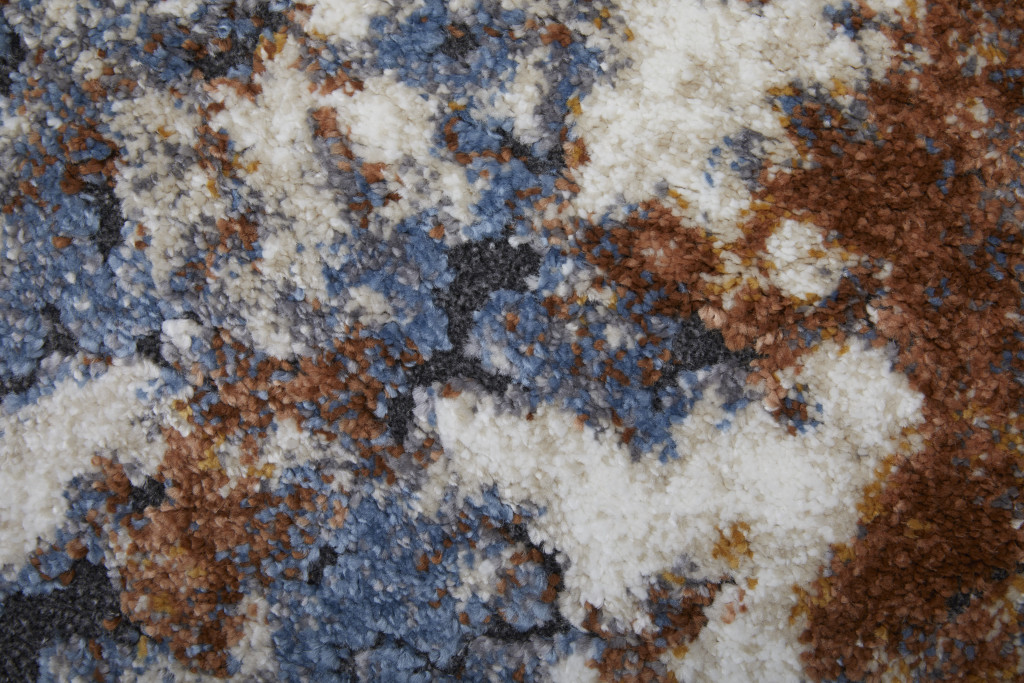 5" X 8" Ivory Blue and Brown Abstract Power Loom Area Rug
