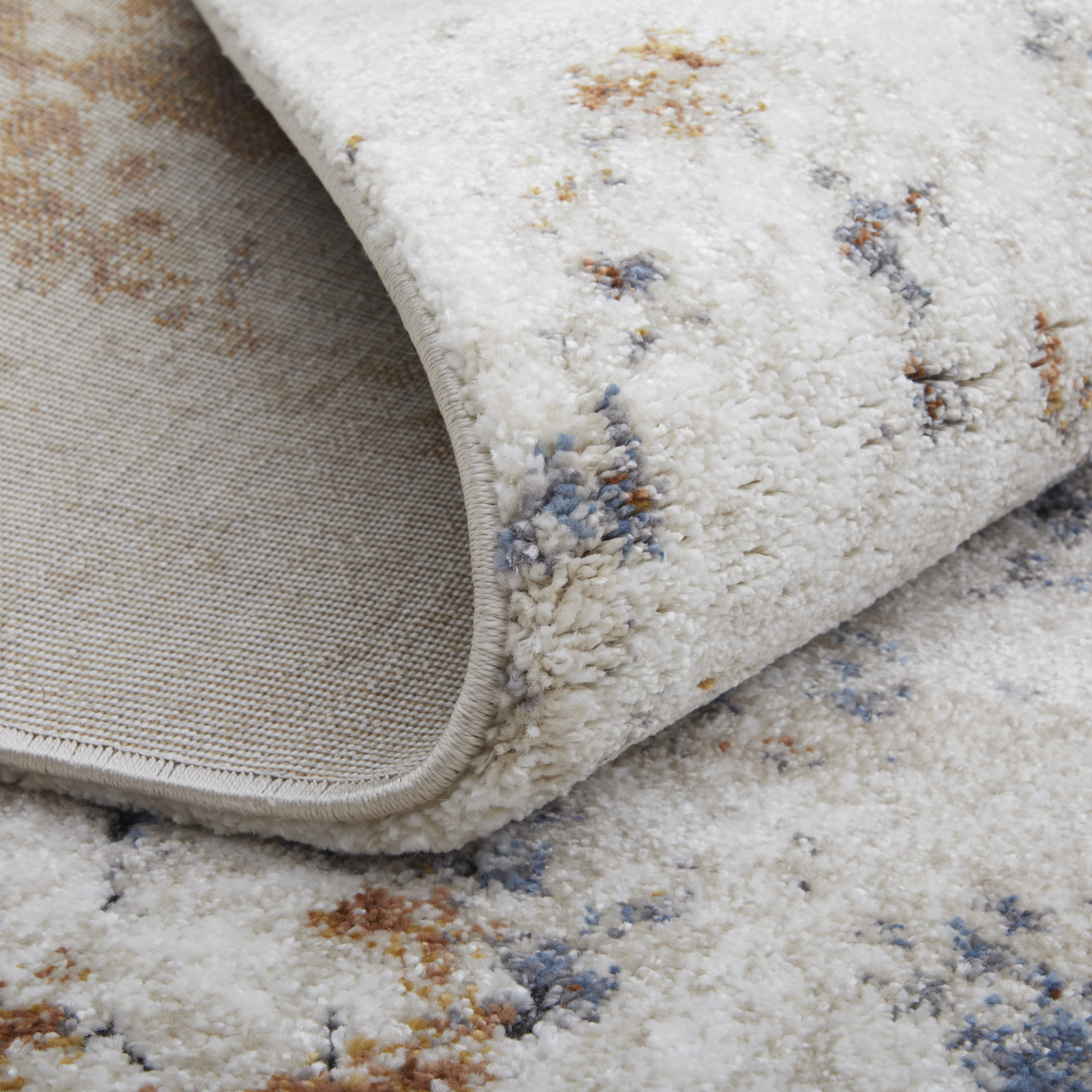 8" X 10" Ivory Blue and Brown Abstract Power Loom Area Rug