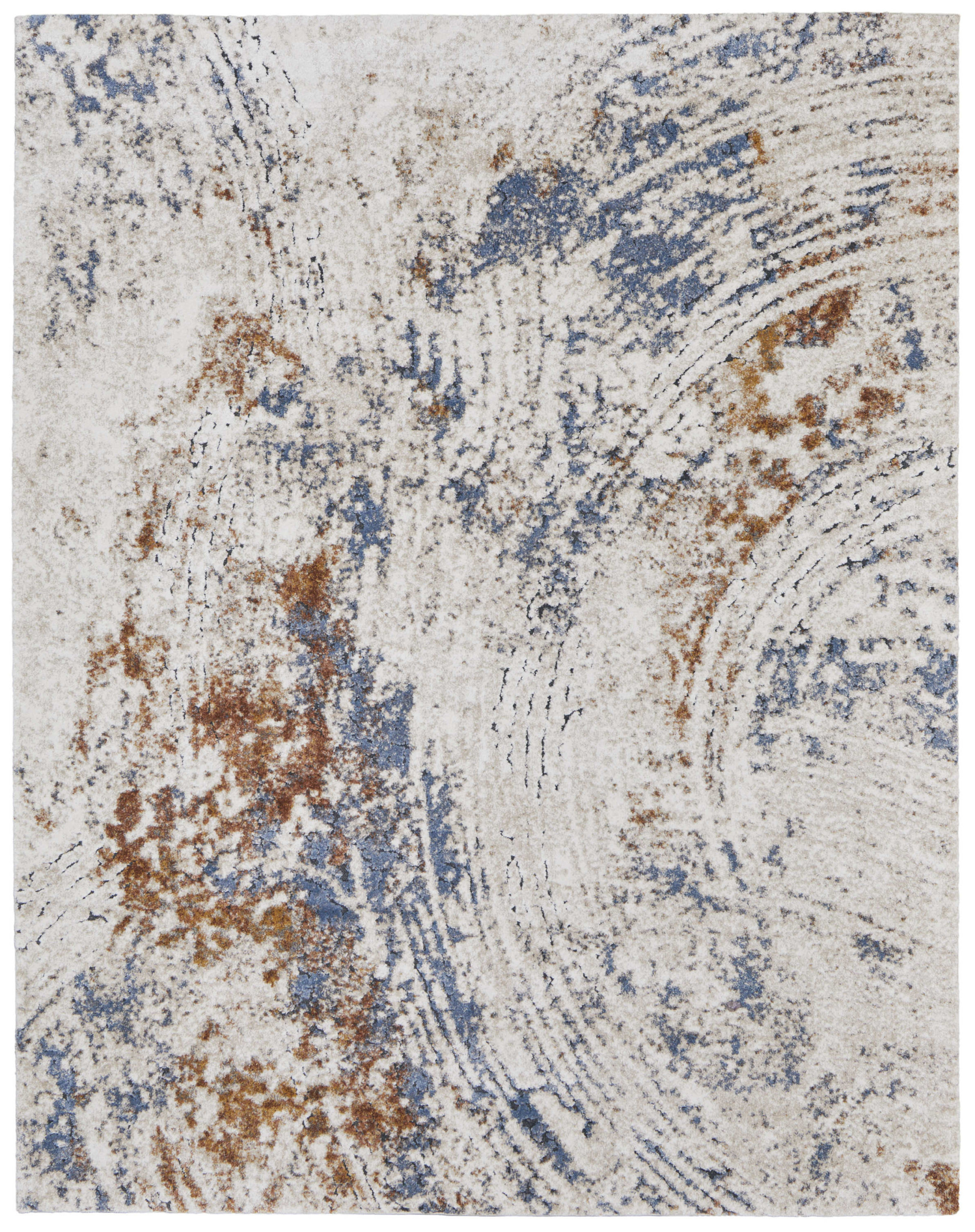 8" X 10" Ivory Blue and Brown Abstract Power Loom Area Rug