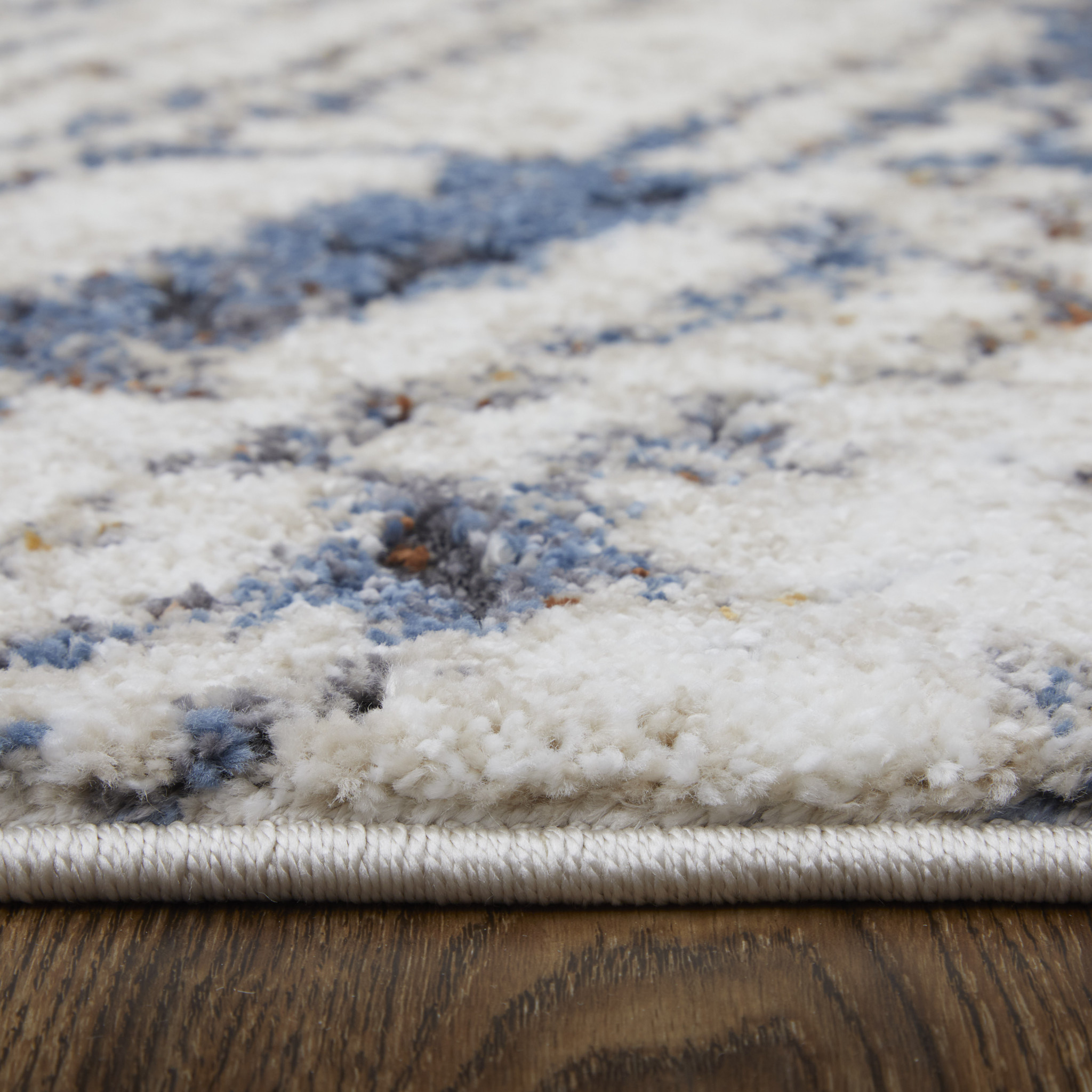 8" Ivory Blue and Brown Abstract Power Loom Runner Rug