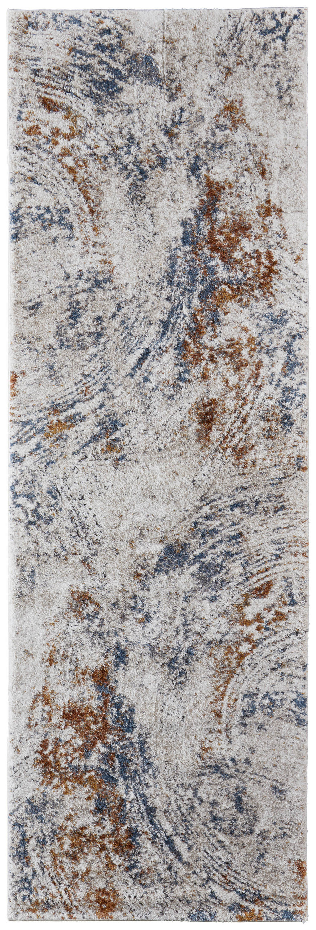8" Ivory Blue and Brown Abstract Power Loom Runner Rug