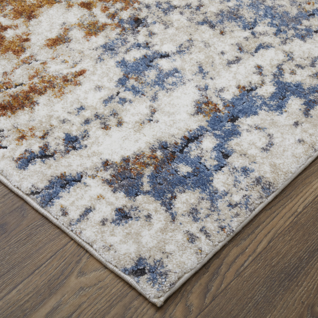 2" X 3" Ivory Blue and Brown Abstract Power Loom Area Rug