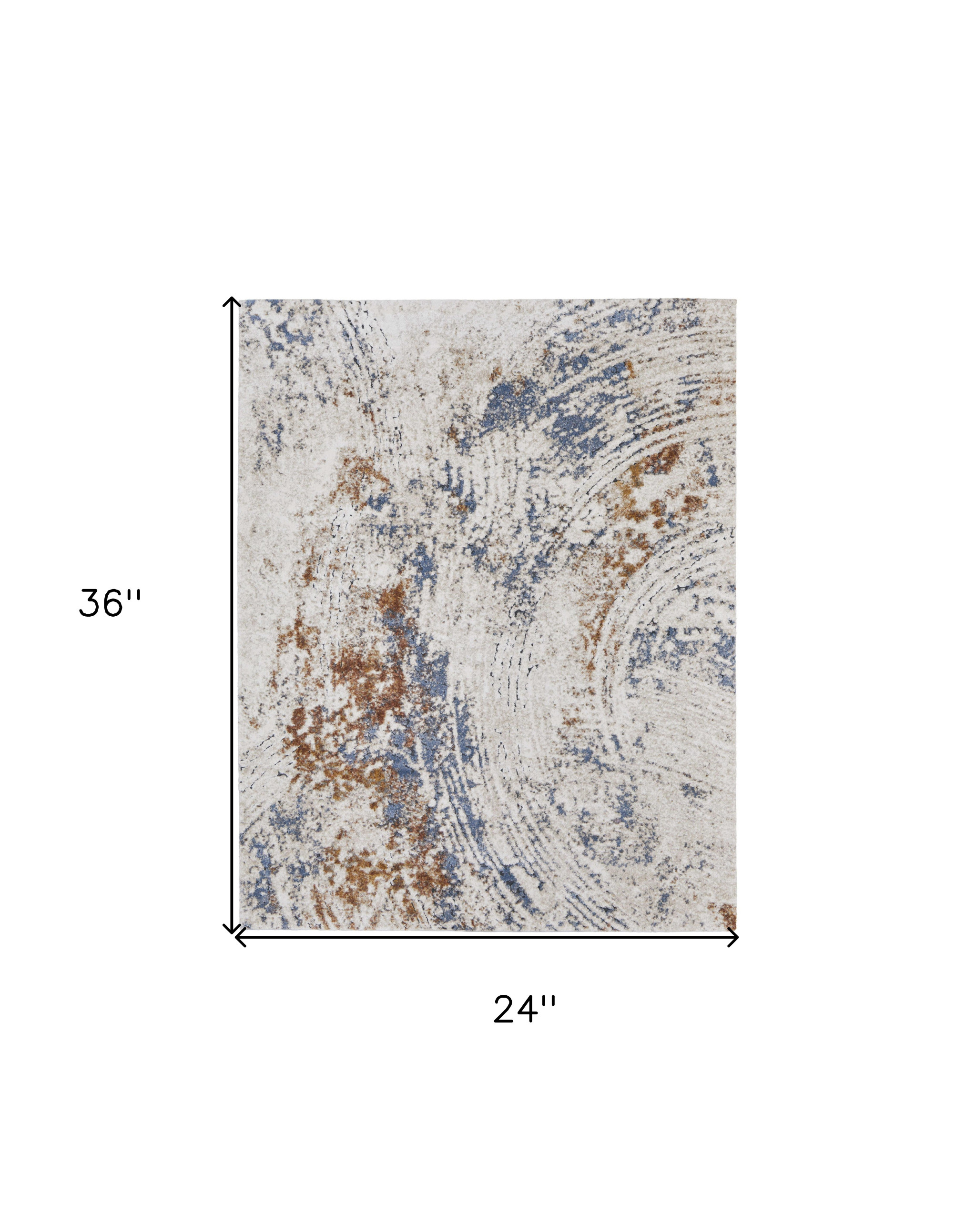 2" X 3" Ivory Blue and Brown Abstract Power Loom Area Rug