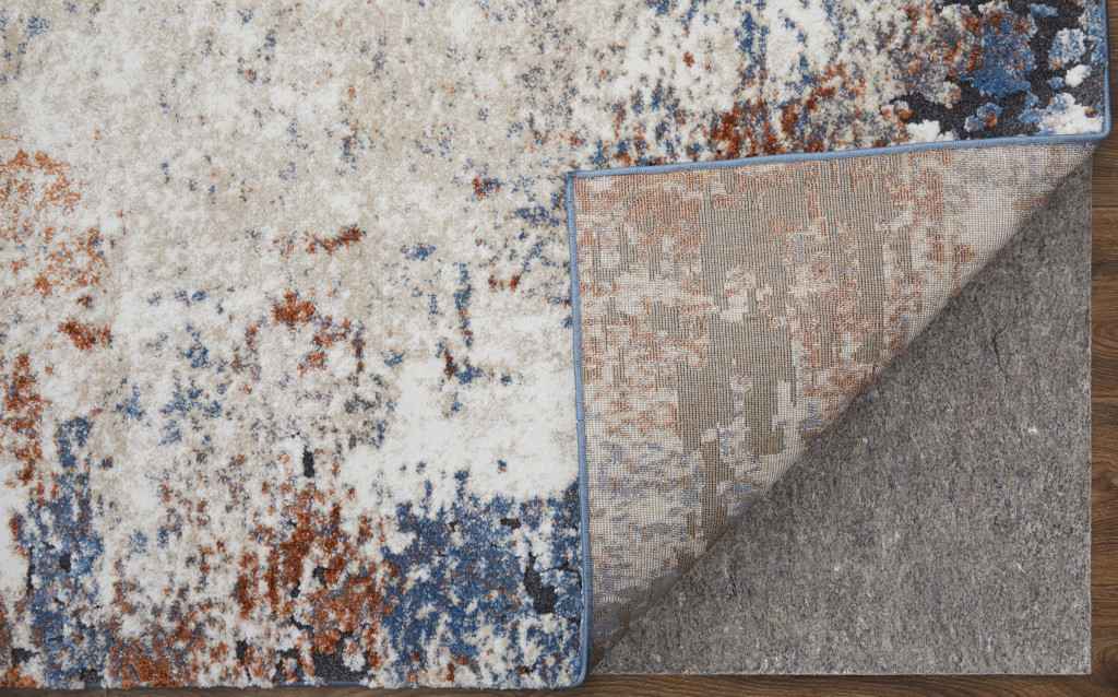 5" X 8" Blue Gray and Brown Abstract Power Loom Worn Faded Area Rug