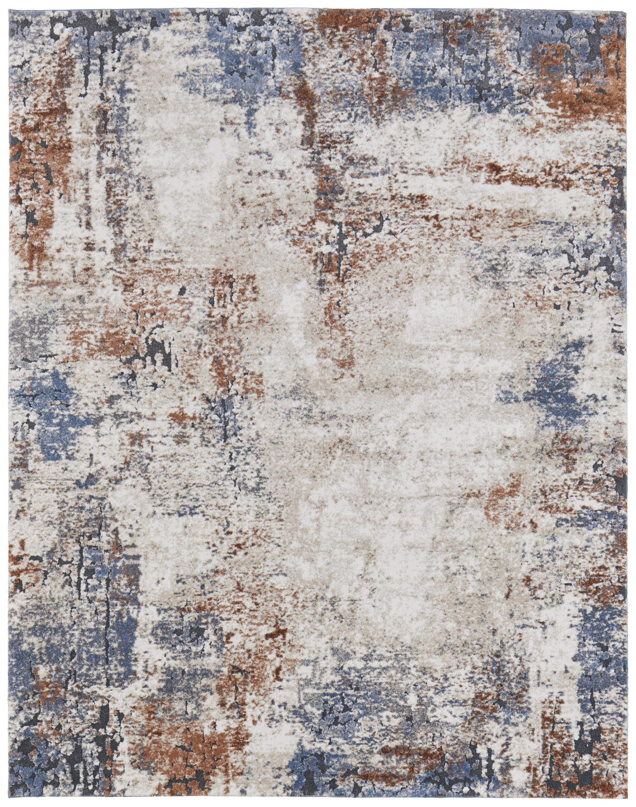5" X 8" Blue Gray and Brown Abstract Power Loom Worn Faded Area Rug