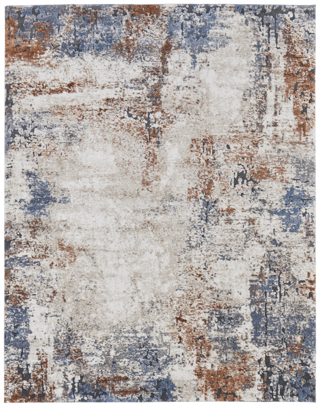8" X 10" Blue Gray and Brown Abstract Power Loom Worn Faded Area Rug