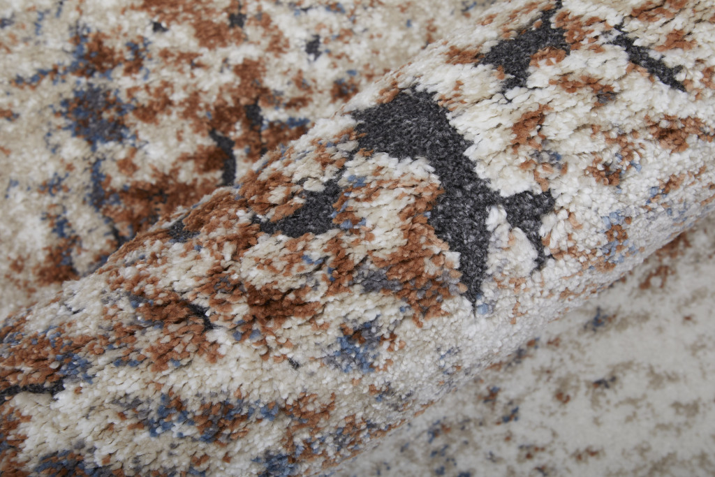 8" X 10" Blue Gray and Brown Abstract Power Loom Worn Faded Area Rug