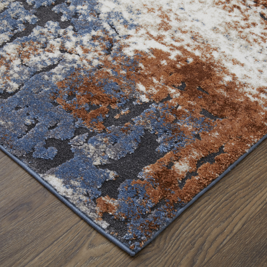 8" X 10" Blue Gray and Brown Abstract Power Loom Worn Faded Area Rug