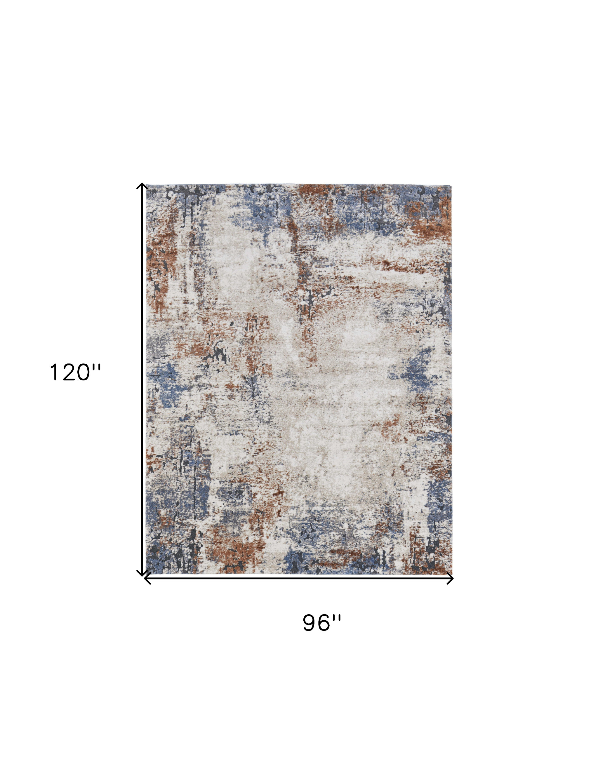 8" X 10" Blue Gray and Brown Abstract Power Loom Worn Faded Area Rug