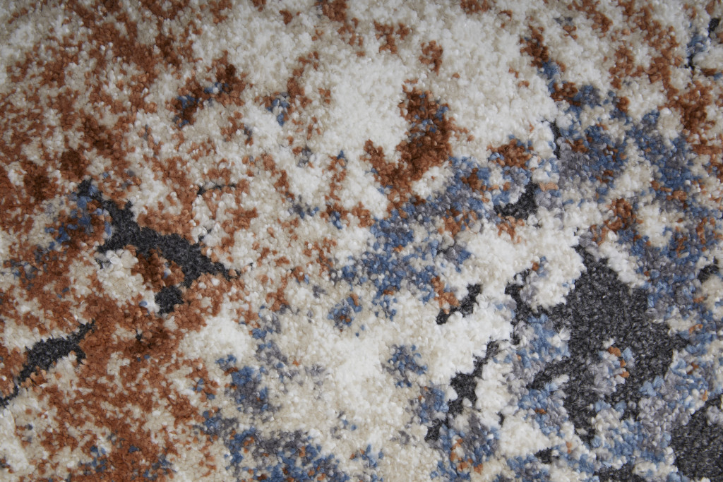 8" Blue Gray and Brown Abstract Power Loom Worn Faded Runner Rug