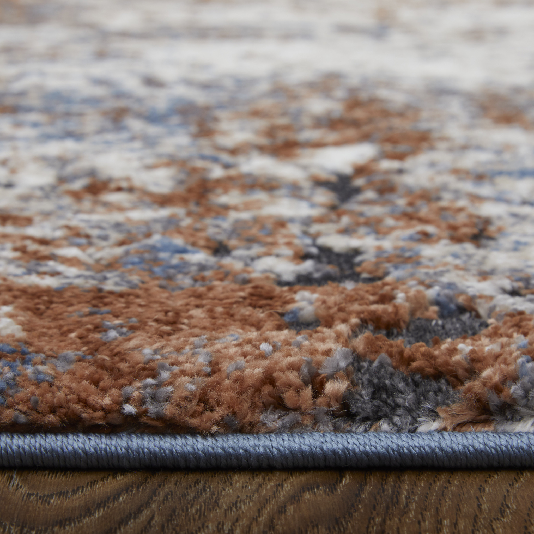 8" Blue Gray and Brown Abstract Power Loom Worn Faded Runner Rug