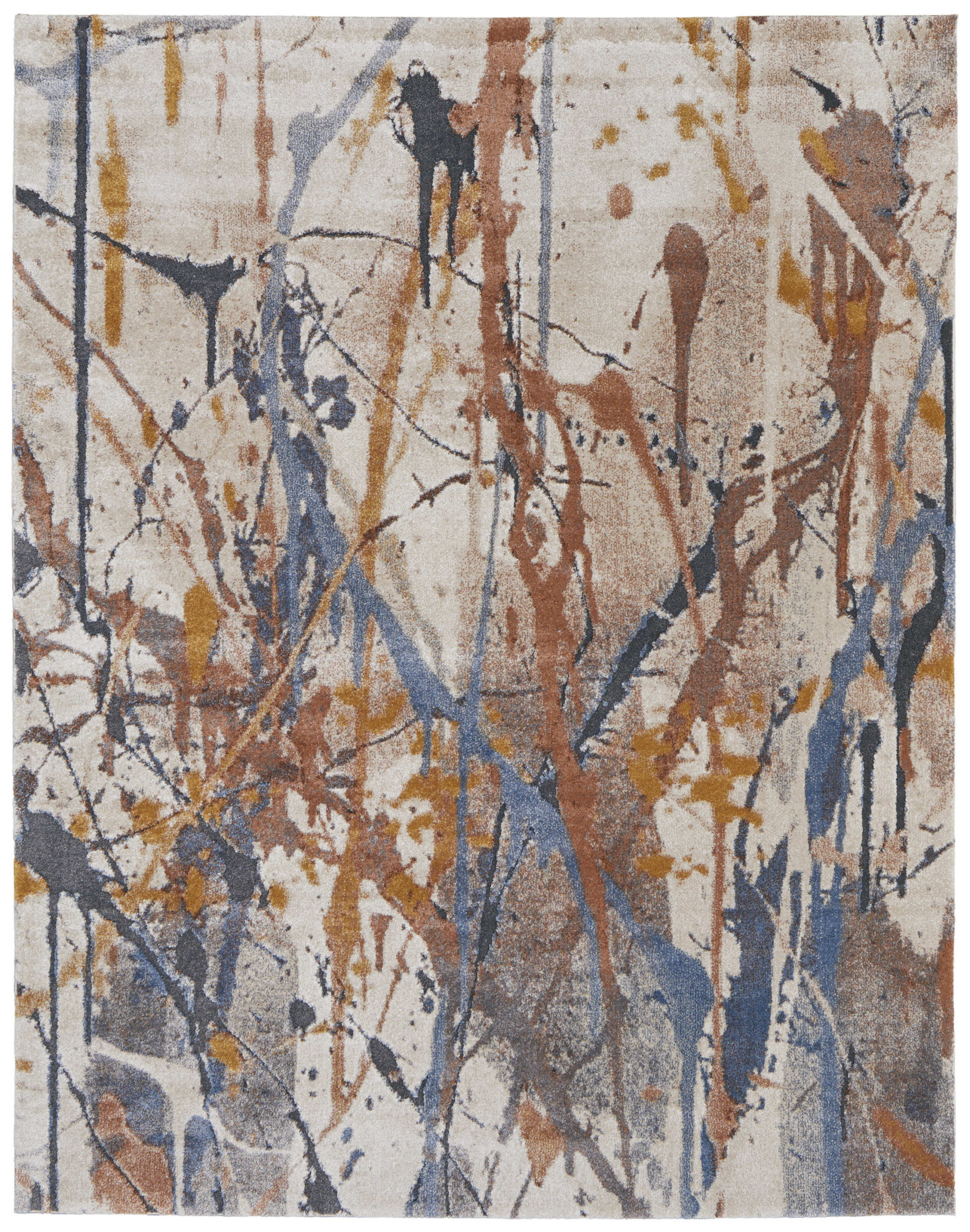 5" X 8" Ivory Blue and Brown Abstract Power Loom Area Rug
