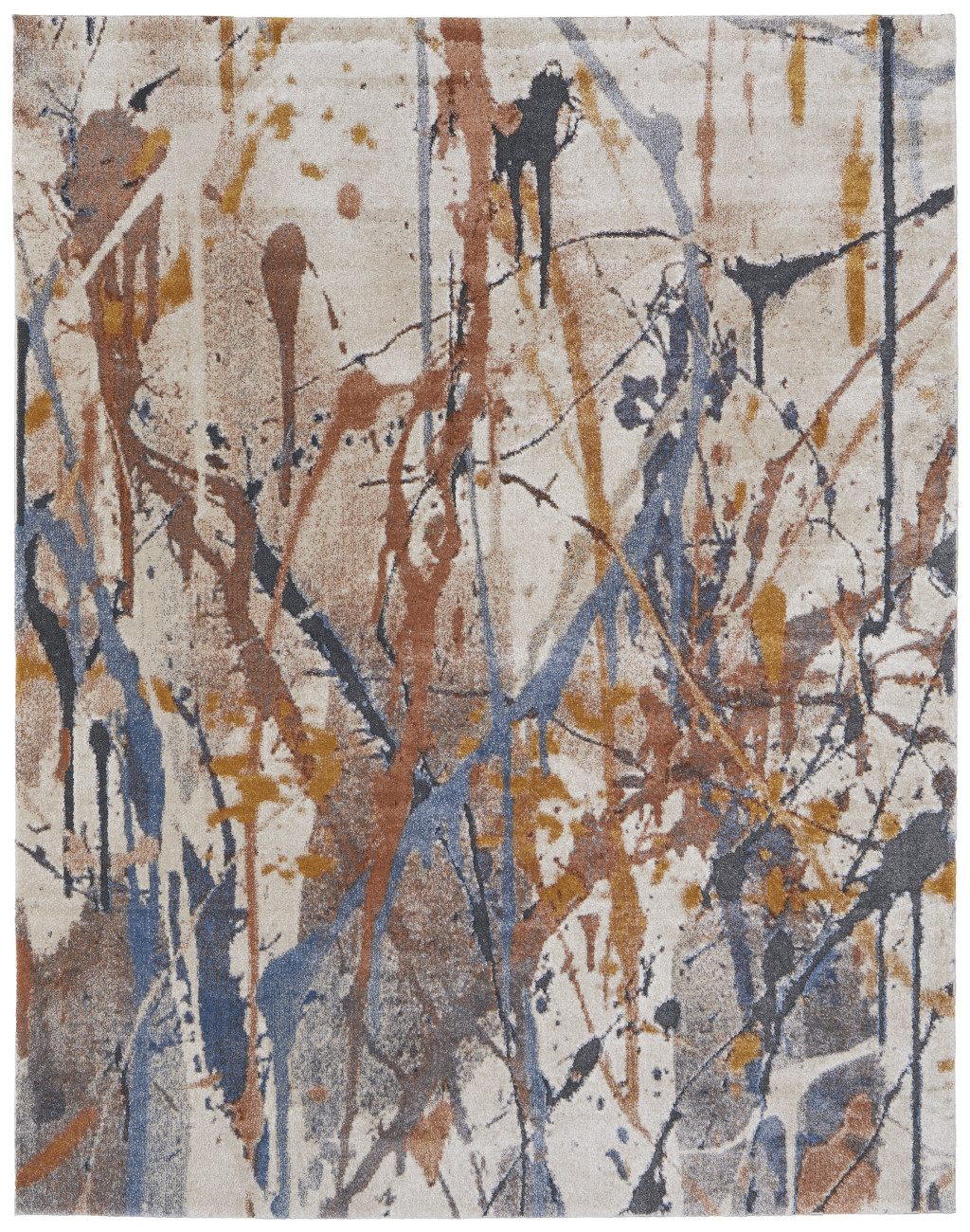 5" X 8" Ivory Blue and Brown Abstract Power Loom Area Rug