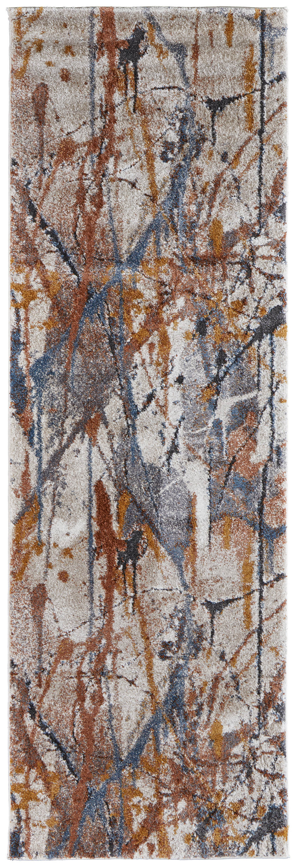 8" Ivory Blue and Brown Abstract Power Loom Runner Rug
