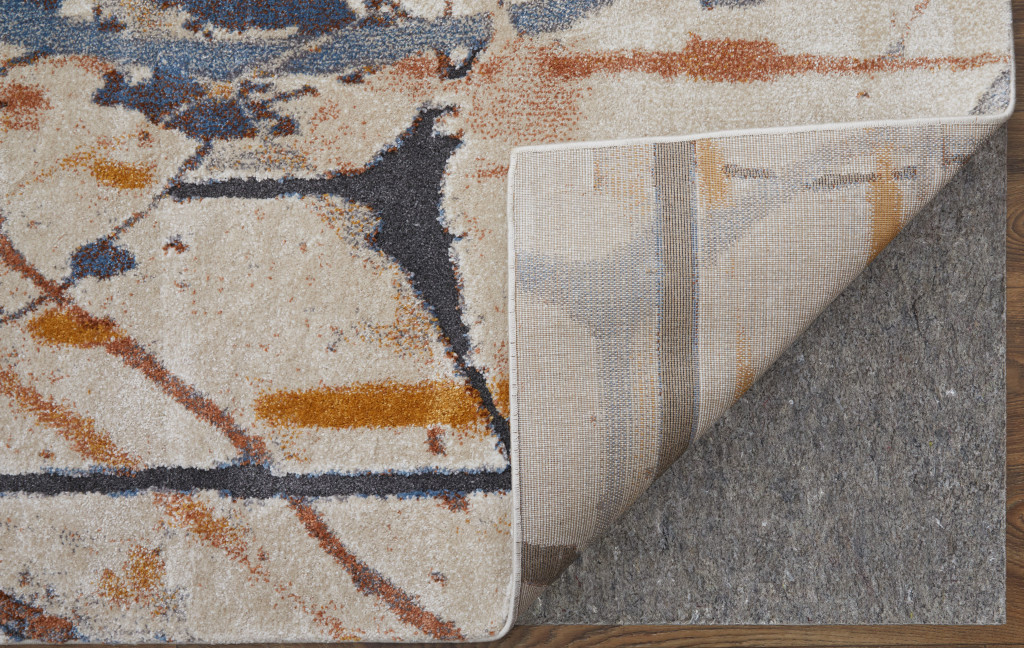 2" X 3" Ivory Blue and Brown Abstract Power Loom Area Rug
