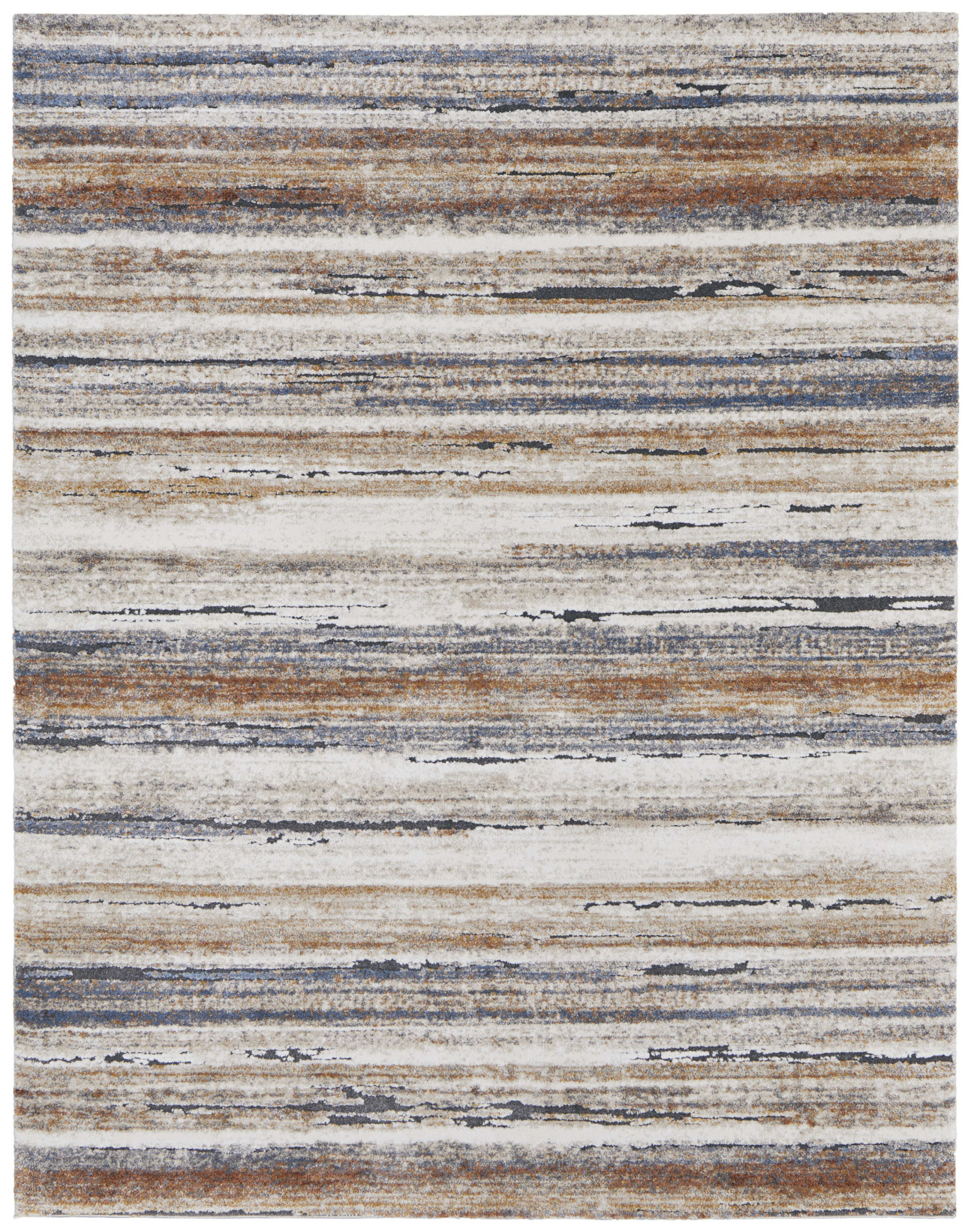 5" X 8" Ivory Blue and Brown Striped Power Loom Area Rug
