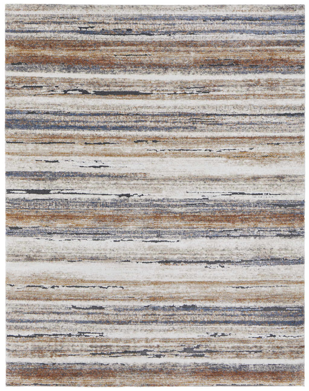 5" X 8" Ivory Blue and Brown Striped Power Loom Area Rug