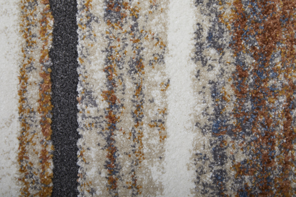 5" X 8" Ivory Blue and Brown Striped Power Loom Area Rug